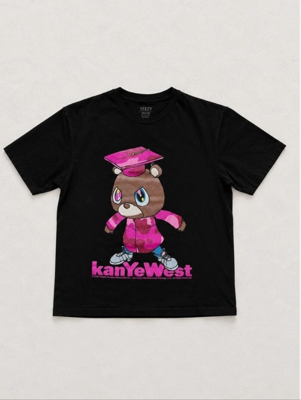 NWT Men's Yeezy Kanye West Black Tee with Pink Bear Graphic